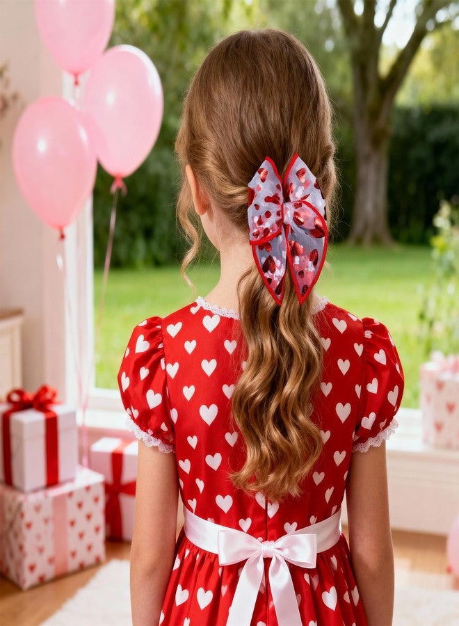 Miroksh Glitter Valentines Shaker Bows Alligator Clips for Girls Women, 2Pcs 4" Red Heart Mesh Tulle Ribbon Fable Bow Hair Barrettes Gift for Kids Birthday Wedding Party Dress Decor Accessory - Image 5